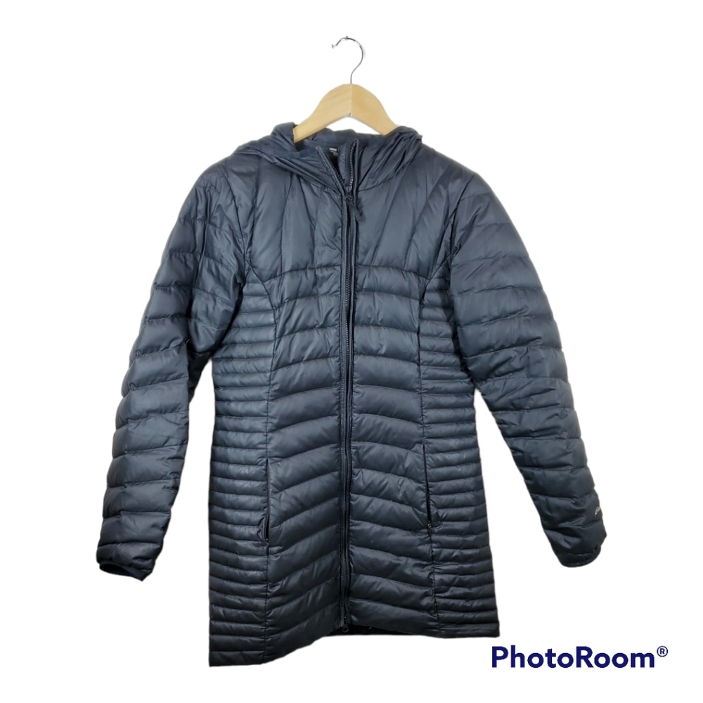 Eddie Bauer Puffer Down Jacket Black Full Zip Hooded Small